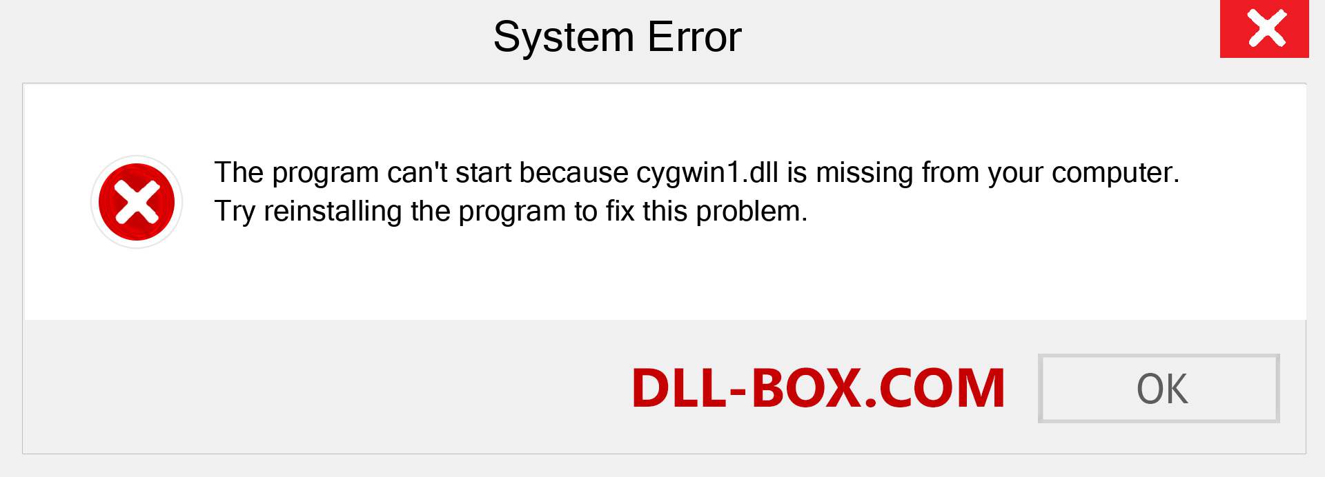 failed to start because cygwin1.dll was not found